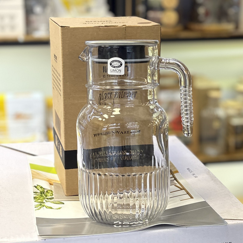 بطری لیمون مدل شیشه ای شیاردار درب استیل کد H2357