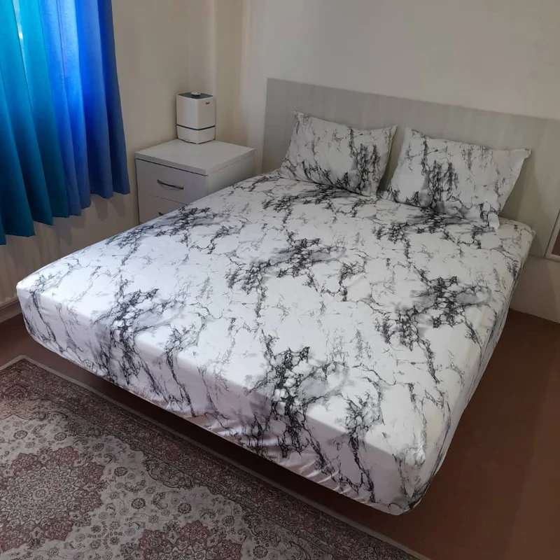 سرویس ملحفه مدل کشدار طرح ماربل کد ni06052 180 دو نفره سه تکه