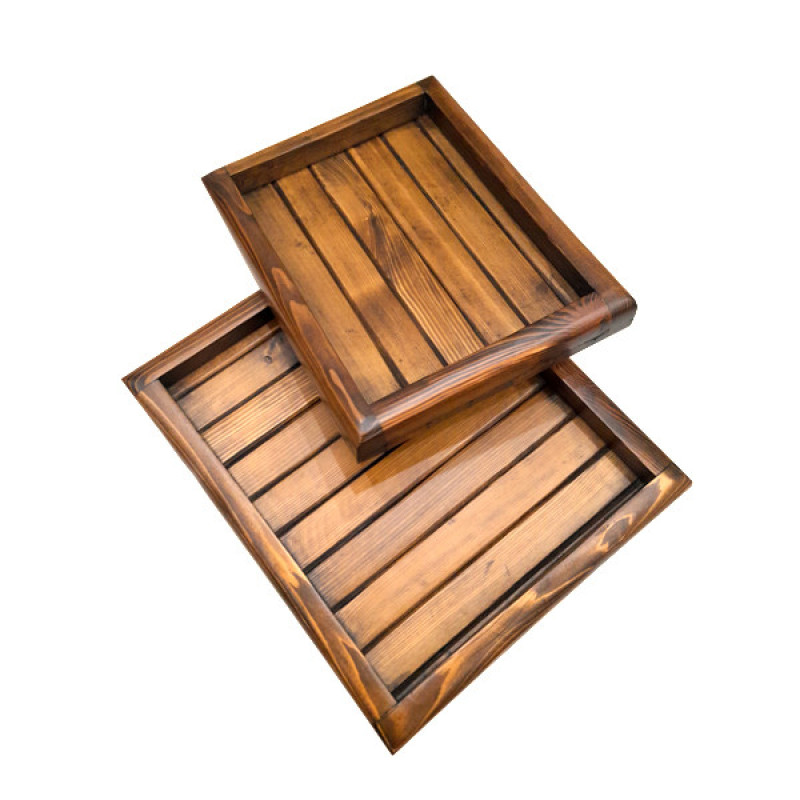 سینی سرو چوبی مدل nr2024، مجموعه 2 عددی، ابعاد سینی بزرگ 30×34 سانتی‌متر و ابعاد سینی کوچک 30×22 سانتی‌متر