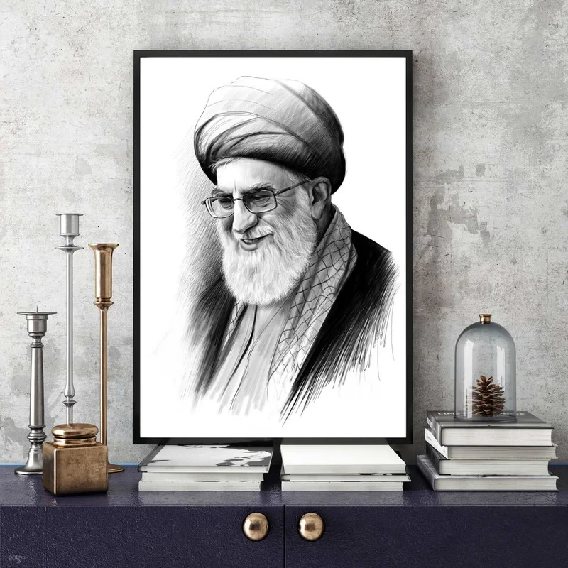 تابلو نوری بکلیت طرح سیاه قلم آیت الله خامنه مدل B 7015