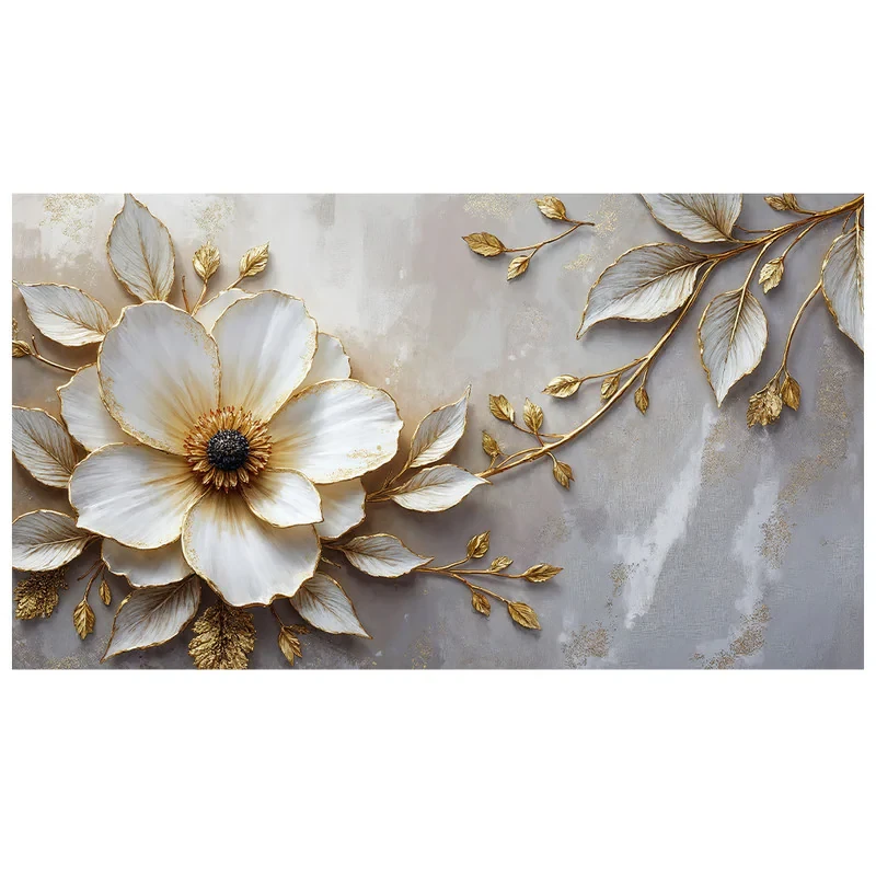 فرش پارچه‌ای مدل فرشینه طرح انتزاعی شاخه طلا مدل گل شکوفا کد AR3060268