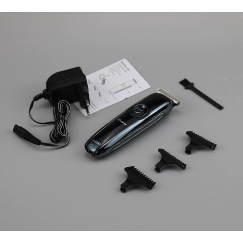 ماشین اصلاح موی سر و صورت جیمی مدل GM-6050 با تیغه استیل ضد زنگ، اصلاح برش مستقیم با دقت 0.1 میلی‌متر، قابلیت صفرزن، خط زن و حجم زن، باتری با 70 دقیقه زمان استفاده و نمایشگر وضعیت شارژ و سه شانه اصلاح 1، 2 و 3 میلی‌متری