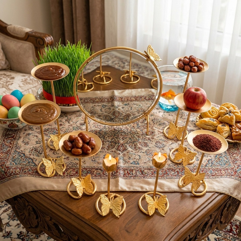مجموعه ظروف هفت سین 9 پارچه مدل پروانه