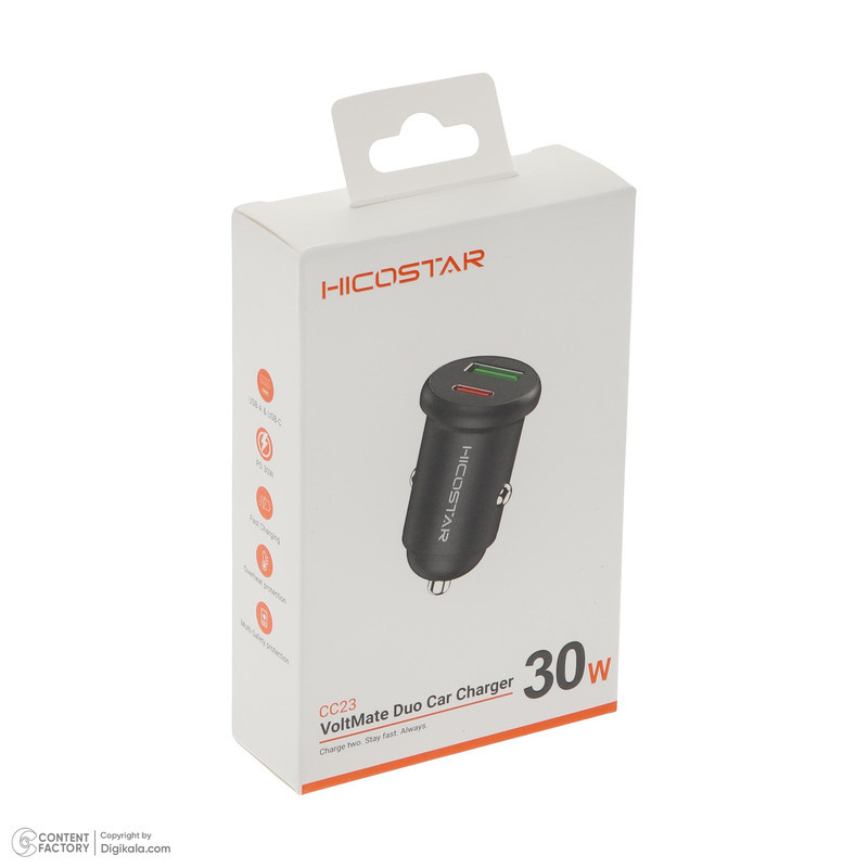 شارژر فندکی 30 وات دو پورت هایکواستار مدل CC23