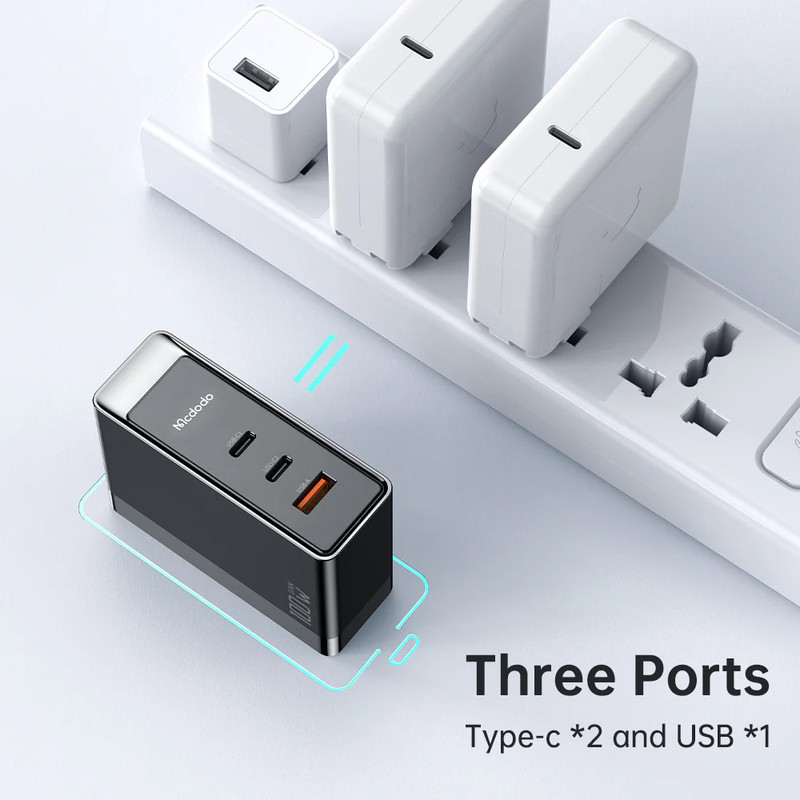 شارژر دیواری 100 وات مک دودو مدل GaN 100W 3-Port بهمراه تبدیل برق