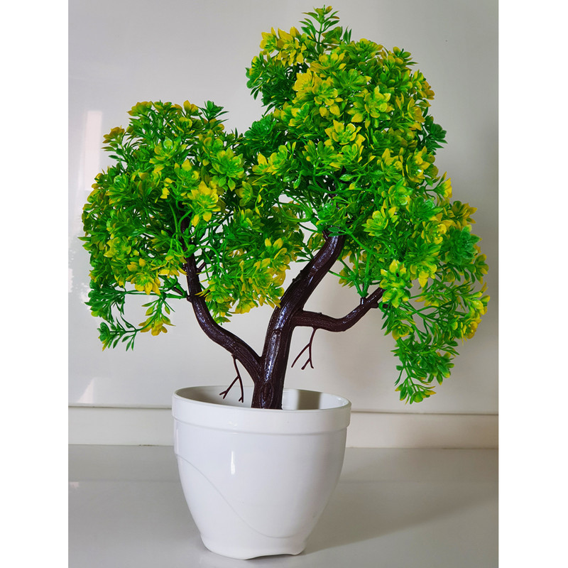گلدان پلاستیکی به همراه گل مصنوعی مدل بنسای ابعاد 35x23x11 سانتی‌متر وزن 650 گرم کد 01