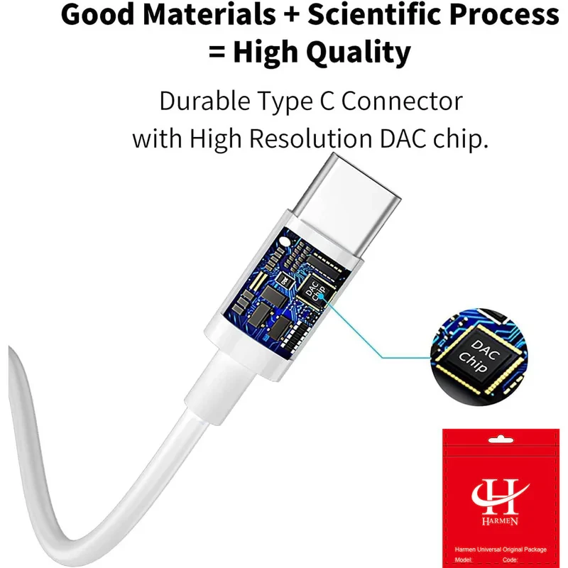 هندزفری هارمن مدل HIFI STEREO بدون قابلیت نویز کنسلینگ، اتصال از طریق USB Type-C
