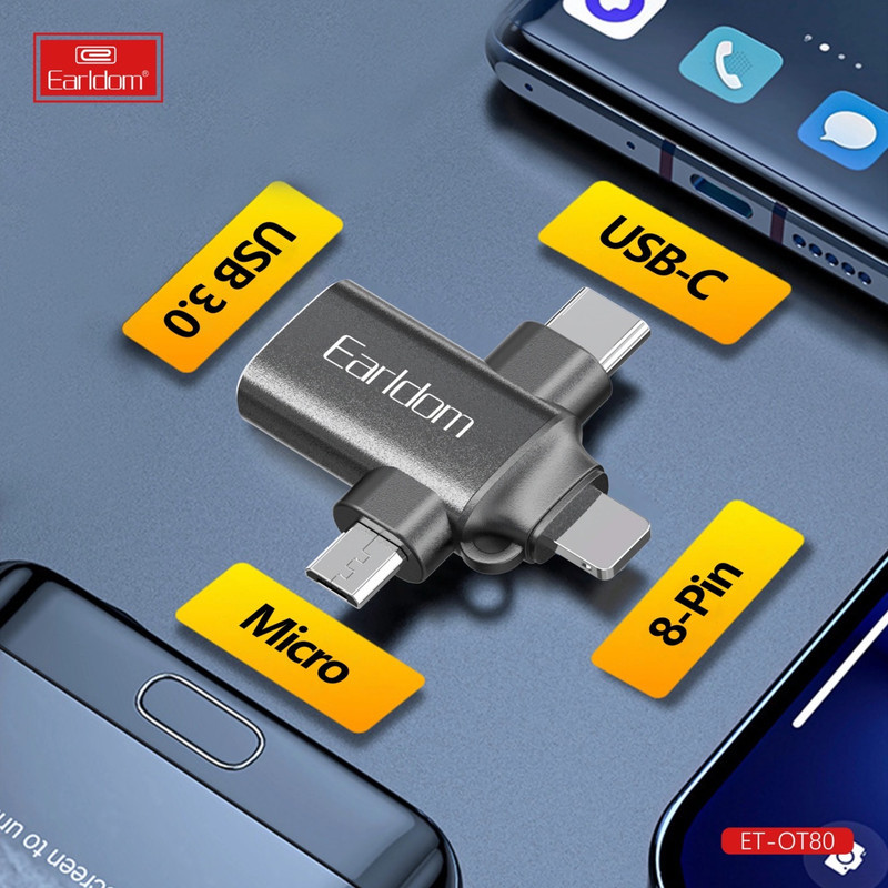مبدل USB OTG به microUSB  لایتنینگ  USB-C ارلدام مدل ET-OT80
