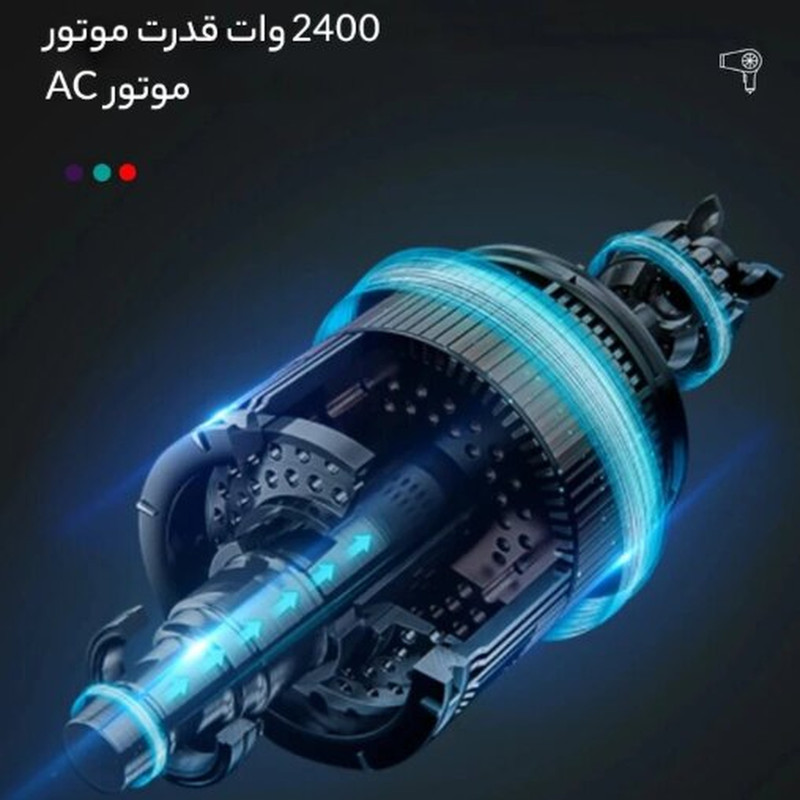 سشوار حرفه‌ای 2000 وات وی جی ار مدل V-452، موتور AC، وزن 900 گرم، دارای سری متمرکز‌کننده باریک با ویژگی صاف‌کنندگی، حجم‌دهندگی، با قابلیت باد سرد