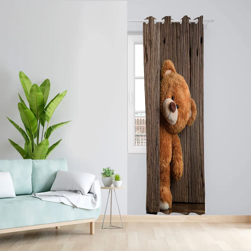 پرده مدل اتاق کودک مخمل پانچی طرح خرس کوچولو کد 1331 سایز 140x280 سانتی متر