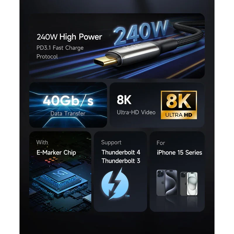 کابل USB-C مک دودو مدل 240W USB 4 طول 1.2 متر