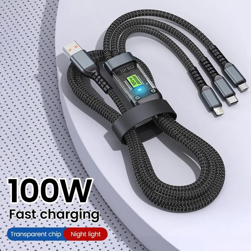 کابل تبدیل USB به microUSB  USB-C  لایتنینگ توزو مدل 3IN1 100W طول 1.2 متر