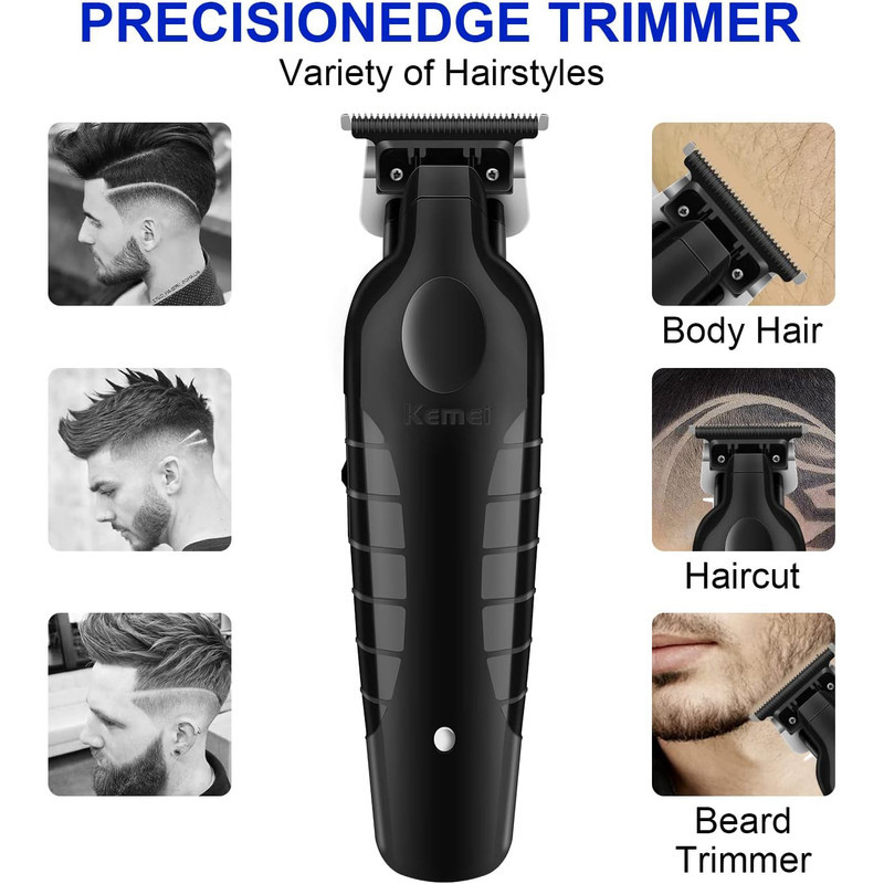 ماشین اصلاح مو سر و صورت کیمی مدل km-2299 شارژی با تیغه استیل پیشرفته، قابلیت صفر زن و خط زن، شارژ سریع 180 دقیقه و طراحی ارگونومیک به همراه تیغه یدک و محافظ تیغه