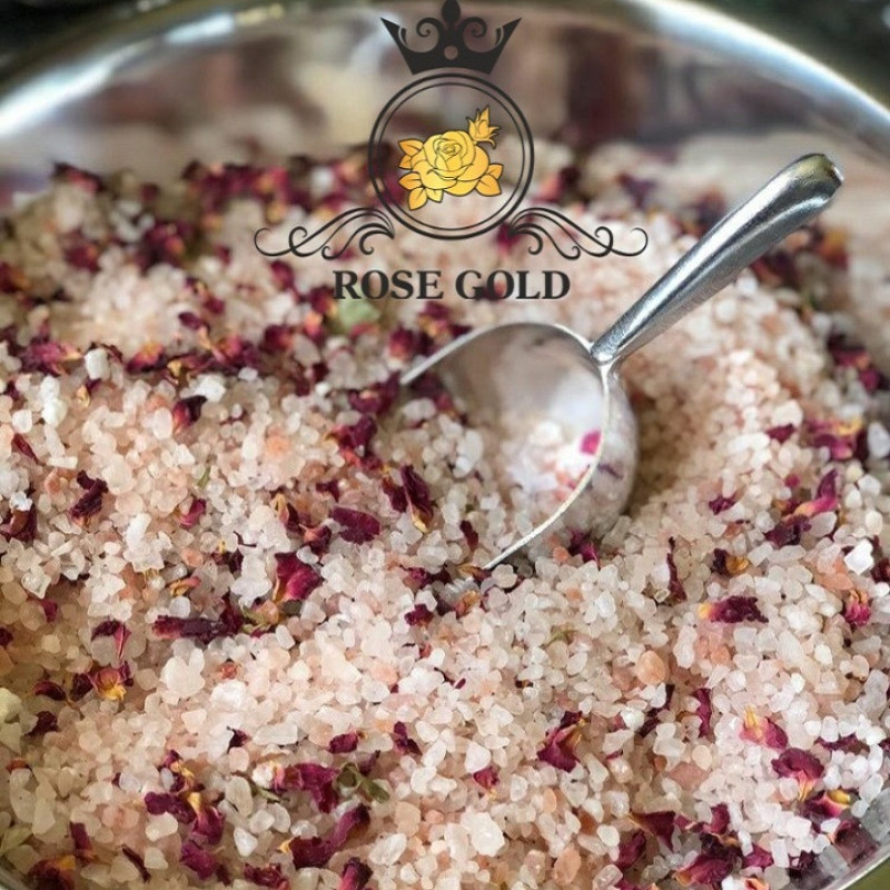 نمک حمام رز گلد مدل اسطوخودوس و گل رز وزن 500 گرم