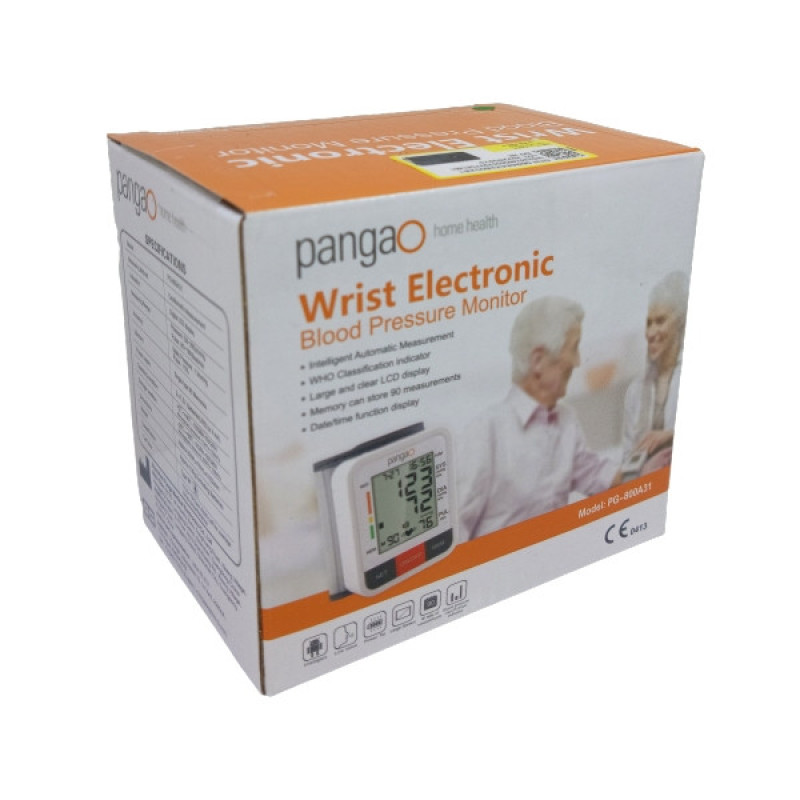 فشارسنج مچی دیجیتال پانگائو مدل PG-800A31 با حافظه 90 عدد، تشخیص آریتمی قلب، نوار معیار فشار خون WHO، وزن سبک و کیس حمل مقاوم