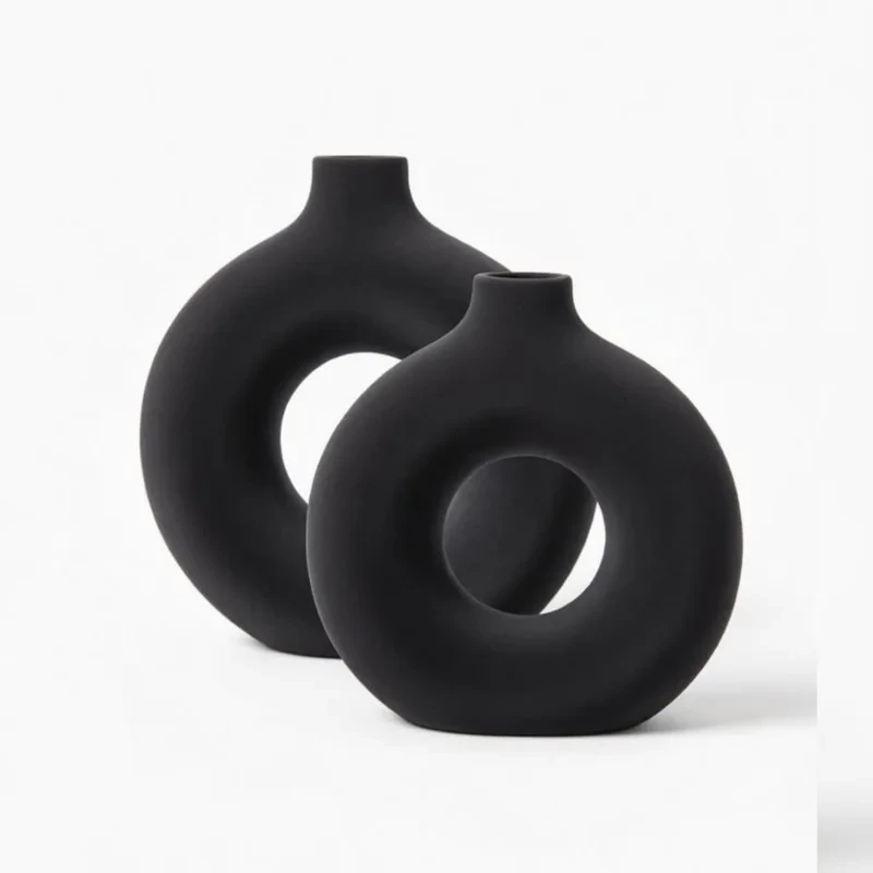 گلدان دکوری مدل donut بسته 2 عددی رومیزی سفالی بیضی مناسب گل‌های آپارتمانی، ابعاد 21×21×21 سانتی‌متر، وزن 200 گرم، مناسب گل خشک و تزئینی