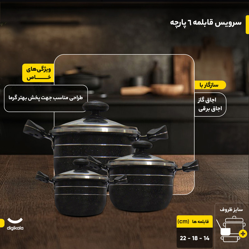 سرویس قابلمه 6 پارچه مدل کندو کد LCH1254