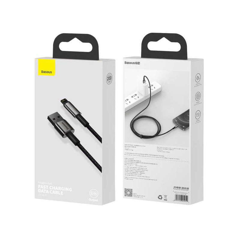 کابل تبدیل USB به لایتنینگ باسئوس مدل Tungsten fast charging data طول 1 متر