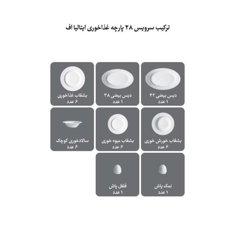سرویس غذاخوری 28 پارچه 6 نفره چینی زرین ایران مدل  ریوا طلایی درجه یک