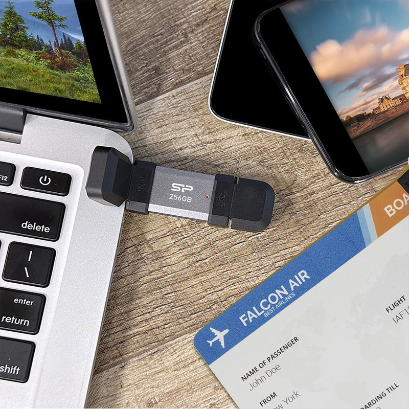 فلش مموری OTG سیلیکون پاور مدل C51 ظرفیت 128 گیگابایت با رابط USB3.2 Type-A و Type-C، مقاوم در برابر ضربه، شوک و گرد و غبار، مناسب تلفن همراه و لپ‌تاپ