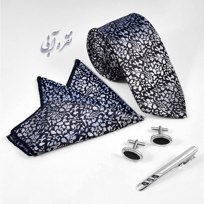 ست کراوات و دستمال جیب و دکمه سردست و گیره کراوات مردانه مدل 570C