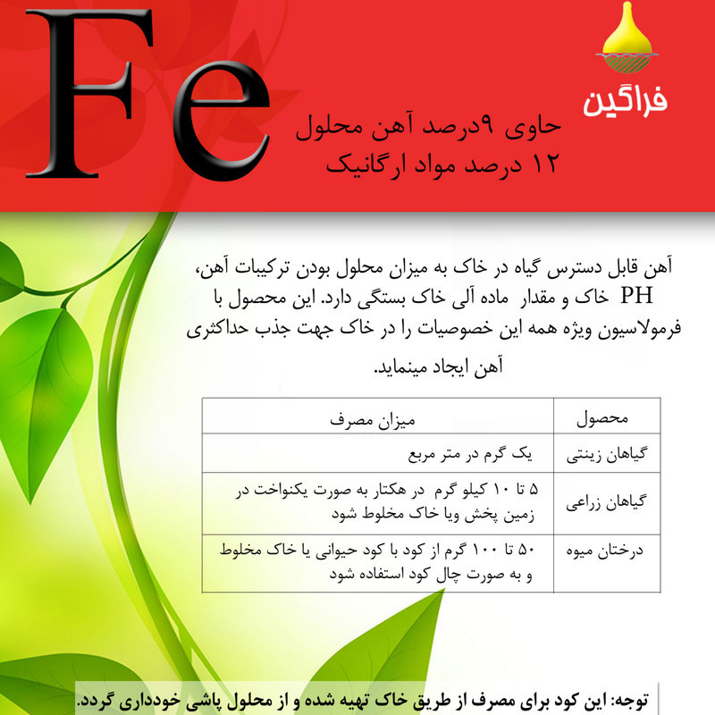 کود آهن پودری 9% فراگین مدل Fe22 وزن 1000 گرم