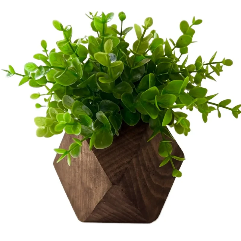 گلدان چوبی رومیزی به همراه گل مصنوعی 8 ضلعی کد 529 مناسب فضای باز، ابعاد 10×10×15 سانتی‌متر، وزن 200 گرم