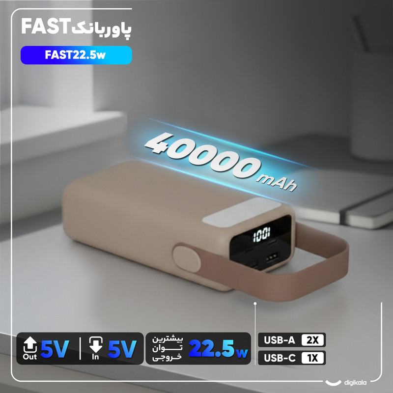 پاوربانک 22.5 وات مدل 002 ظرفیت 40000 میلی آمپر ساعت