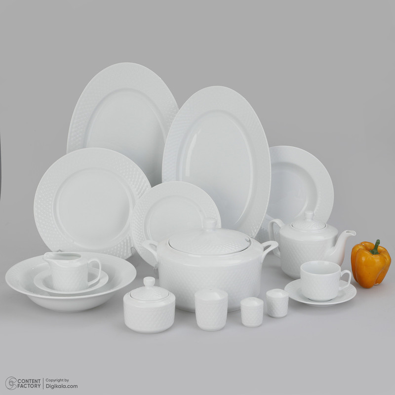 سرویس غذاخوری 102 پارچه چینی زرین ایران سری رادیانس مدل White درجه یک