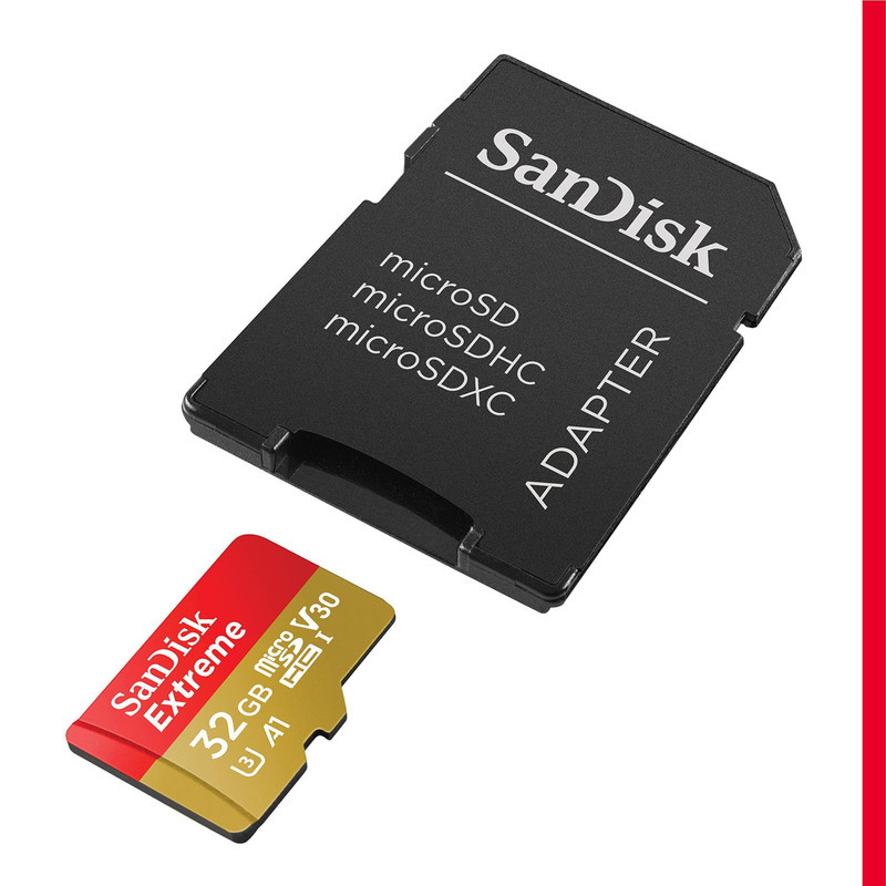 کارت حافظه microSDHC سن دیسک مدل Extreme V30 کلاس A1 استاندارد UHS-I U3 سرعت 100MBps 667X همراه با آداپتور SD ظرفیت 32 گیگابایت