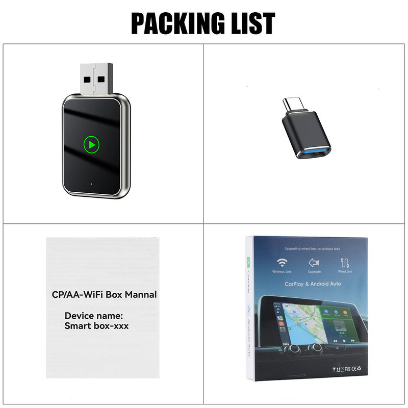 کارپلی و اندروید اتو مدل Wireless CarPlayAndroid Auto Q1J به همراه مبدل USB به USB-C