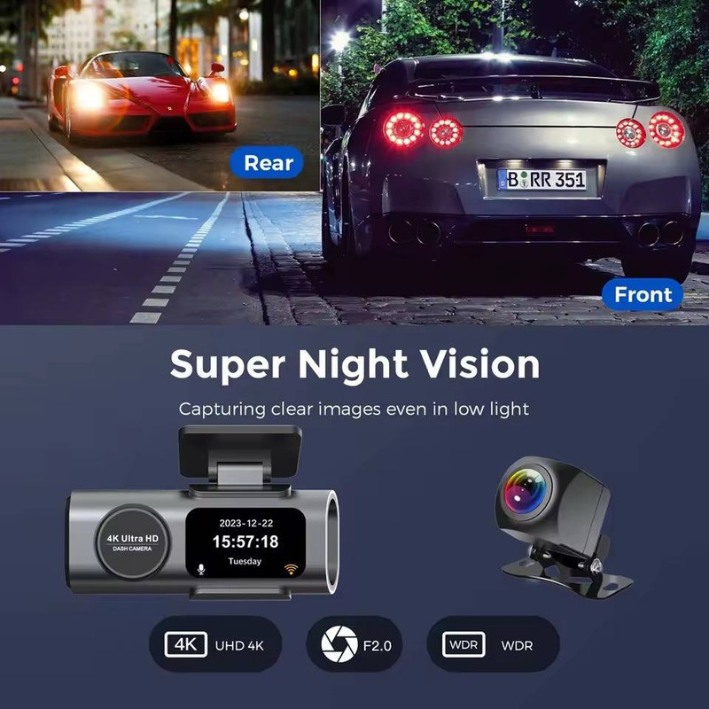 دوربین فیلمبرداری ثبت وقایع خودرو مدل 4K Ultra HD WiFi به همراه دوربین عقب