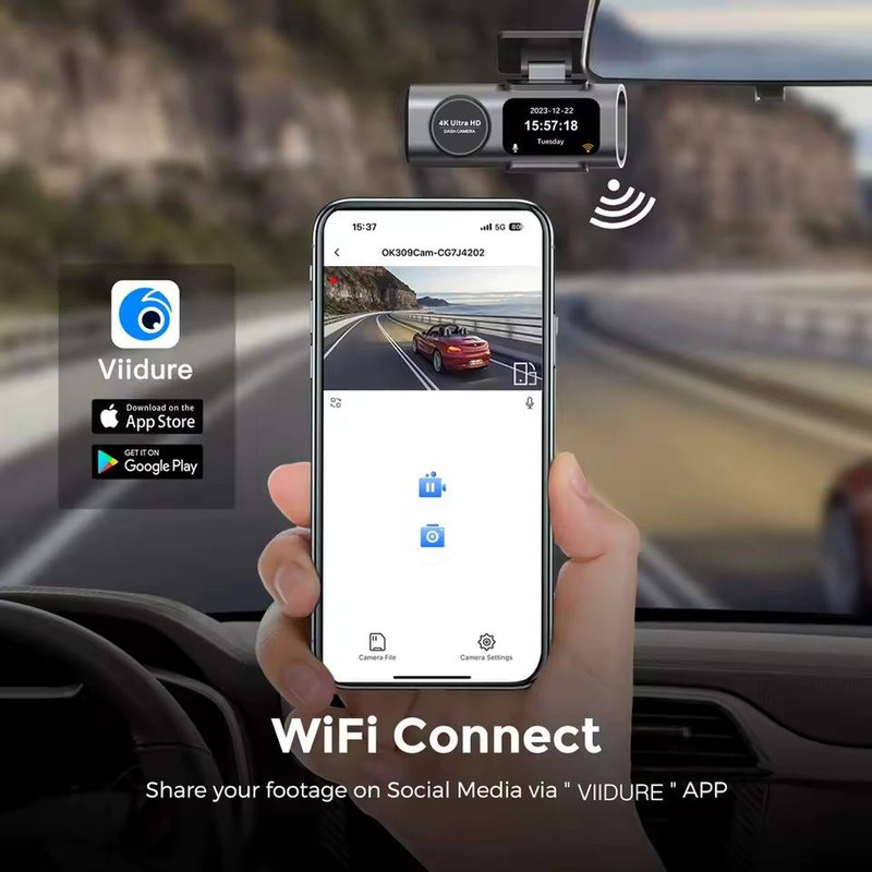 دوربین فیلمبرداری ثبت وقایع خودرو مدل 4K Ultra HD WiFi به همراه دوربین عقب