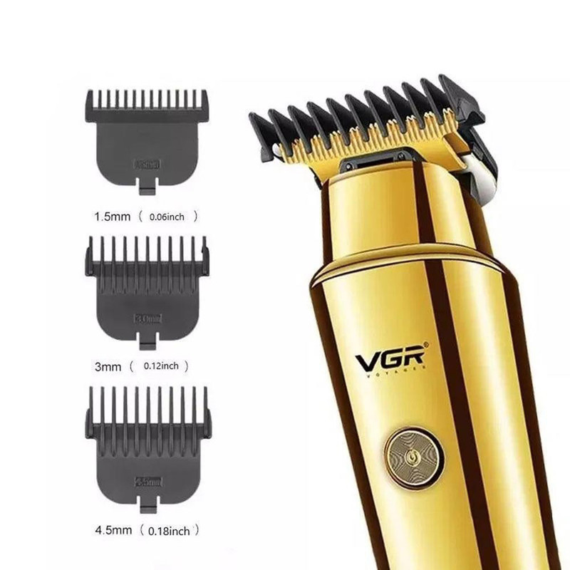 ماشین اصلاح موی سر و صورت وی جی آر مدل V-947 با تیغه استیل ضد زنگ، باتری لیتیوم یونی 2000 میلی‌آمپر، 500 دقیقه استفاده پس از شارژ، طراحی ارگونومیک و قابلیت اصلاح حجم زن