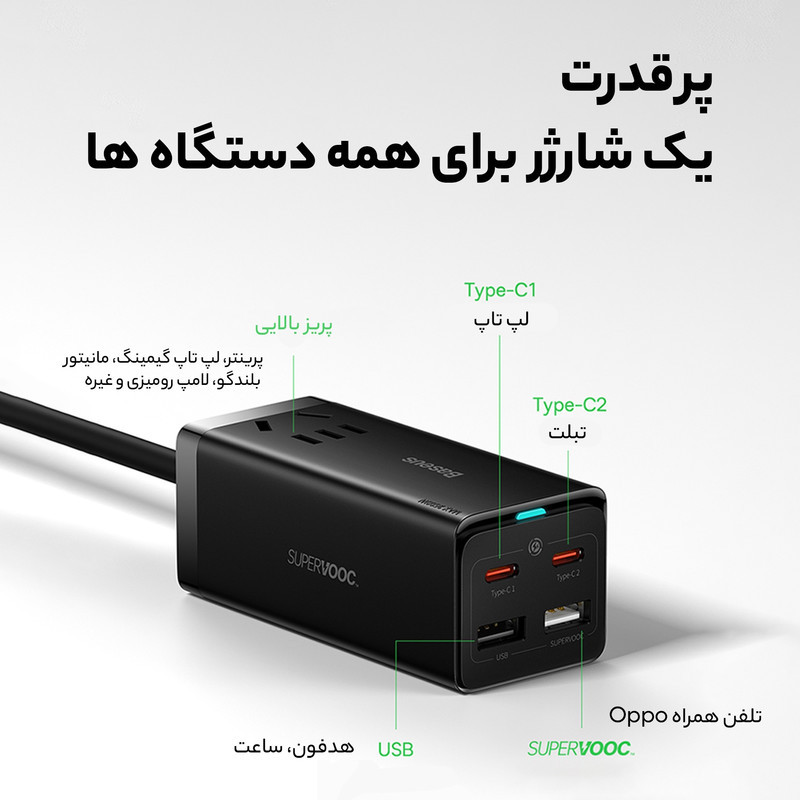 شارژر رومیزی باسئوس مدل Power Combo 65W به همراه کابل USB-C