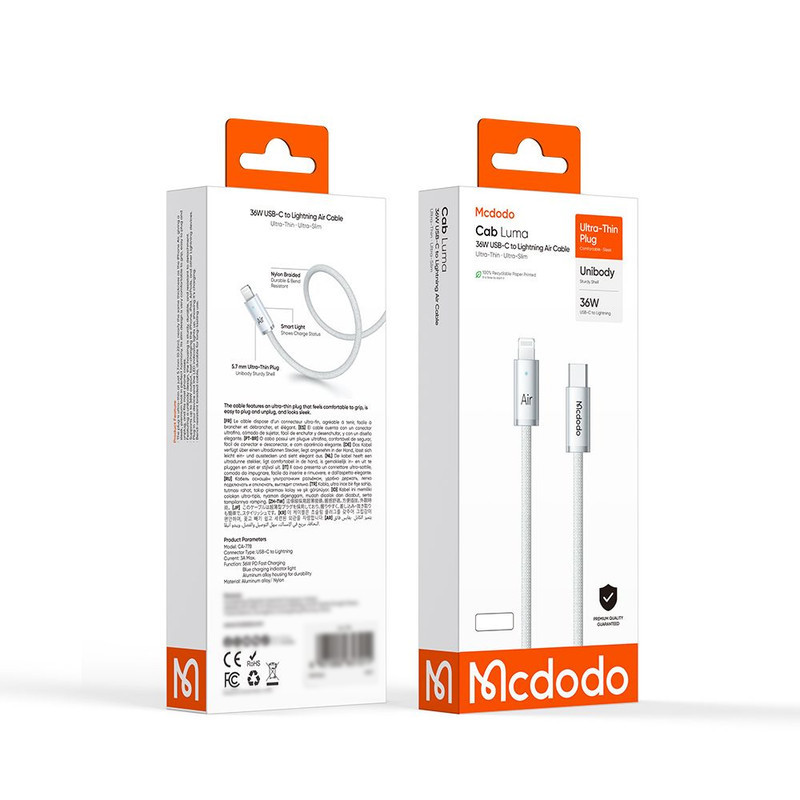 کابل تبدیل USB-C به لایتنینگ مک دودو مدل CA-778 طول 1.8 متر