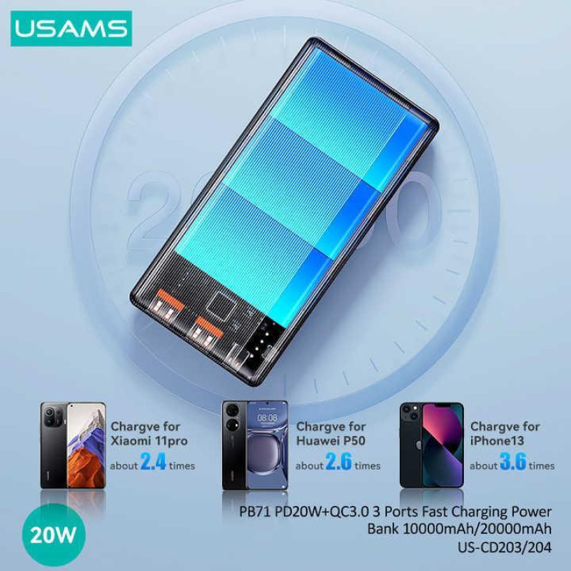 پاوربانک یوسمز مدل CD204 ظرفیت 20000 میلی آمپر ساعت