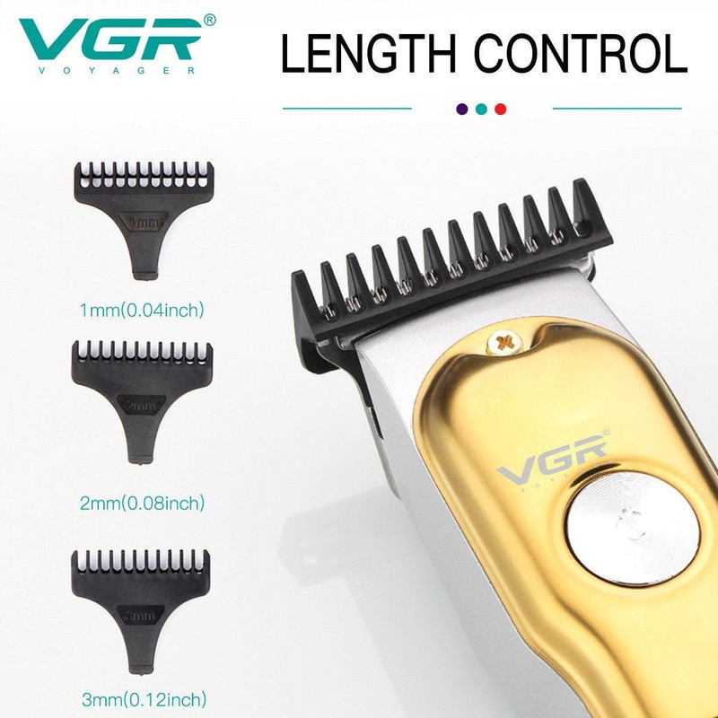 ماشین اصلاح موی صورت و بدن وی جی ار مدل V_290 با تیغه کروم و تیتانیوم خودتیز شونده، باتری لیتیوم یونی شارژی با 120 دقیقه استفاده، قابلیت تنظیم سرعت و وزن 120 گرم