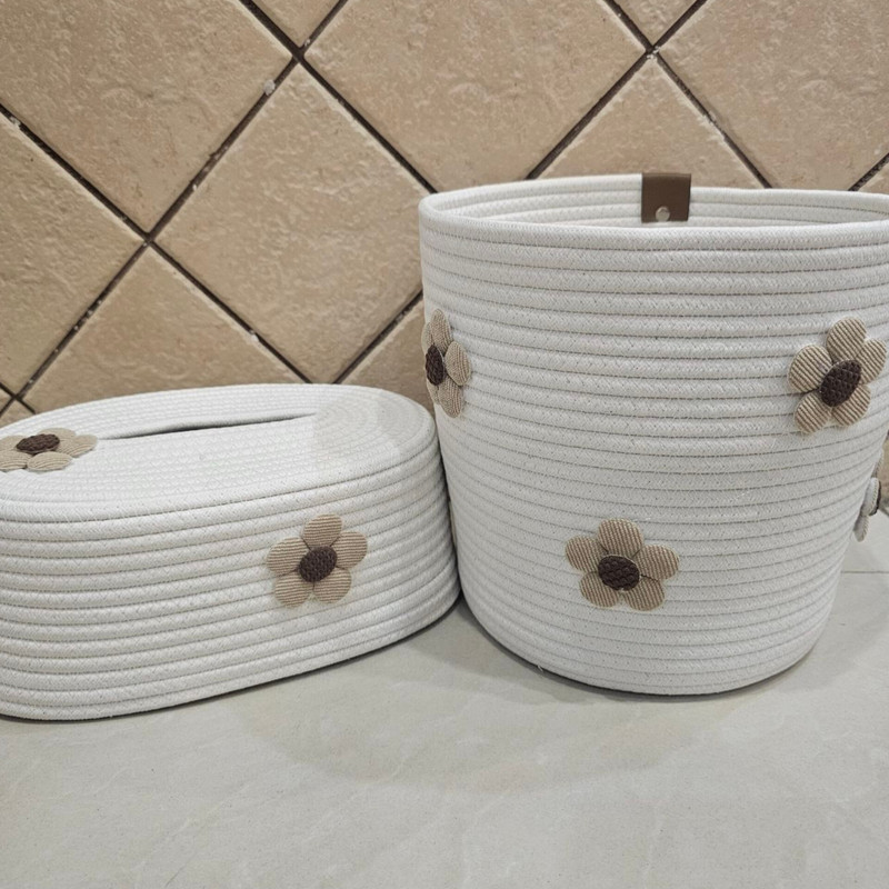 ست سطل و جای دستمال لالیپاپ مدل گلبافت