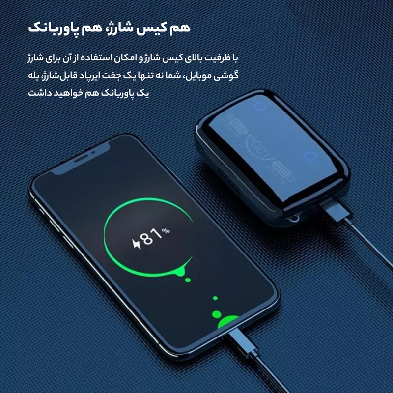 هدفون بلوتوثی مدل M19 بدون قابلیت نویز کنسلینگ، درگاه شارژ USB Type-C، قابلیت استفاده به صورت پاوربانک، دارای نشانگر LED، دارای صفحه نمایش روی محفظه