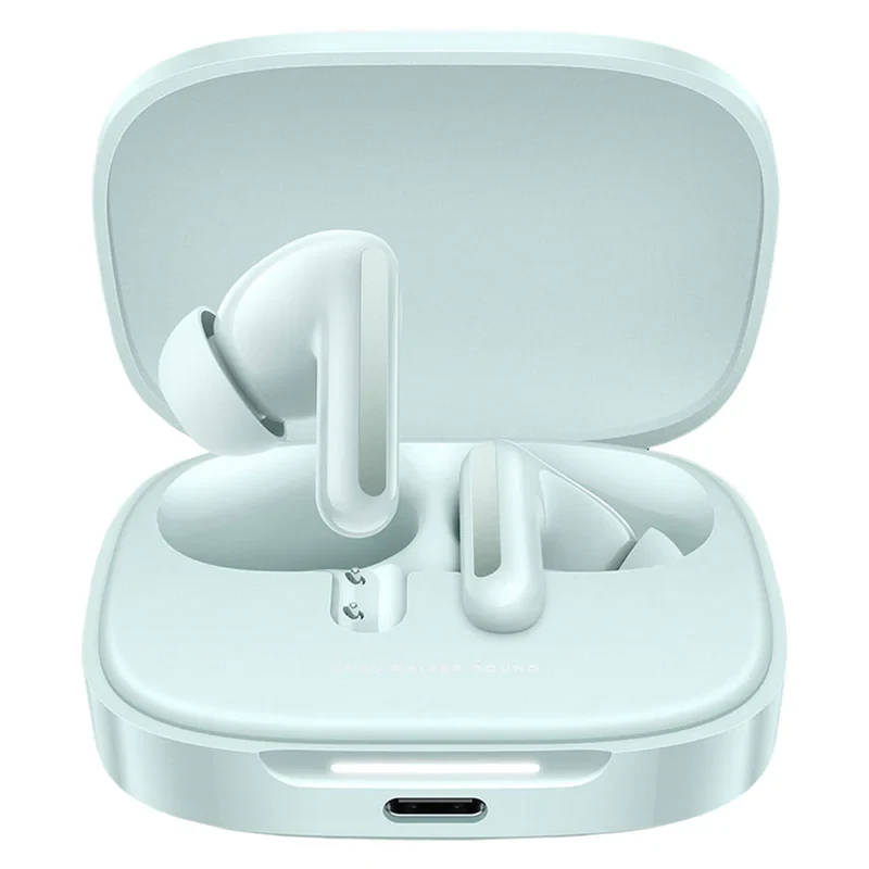 هدفون بلوتوثی شیائومی مدل Redmi Buds 6 با نویز کنسلینگ فعال (ANC)، درگاه شارژ USB Type-C، دارای میکروفون دوگانه با ENC (کاهش نویز محیط)، مقاوم در برابر رطوبت و عرق