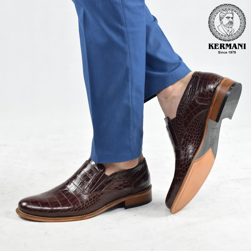 کفش مردانه کرمانی مدل تمام چرم طبیعی کروکو دستدوز کد 350