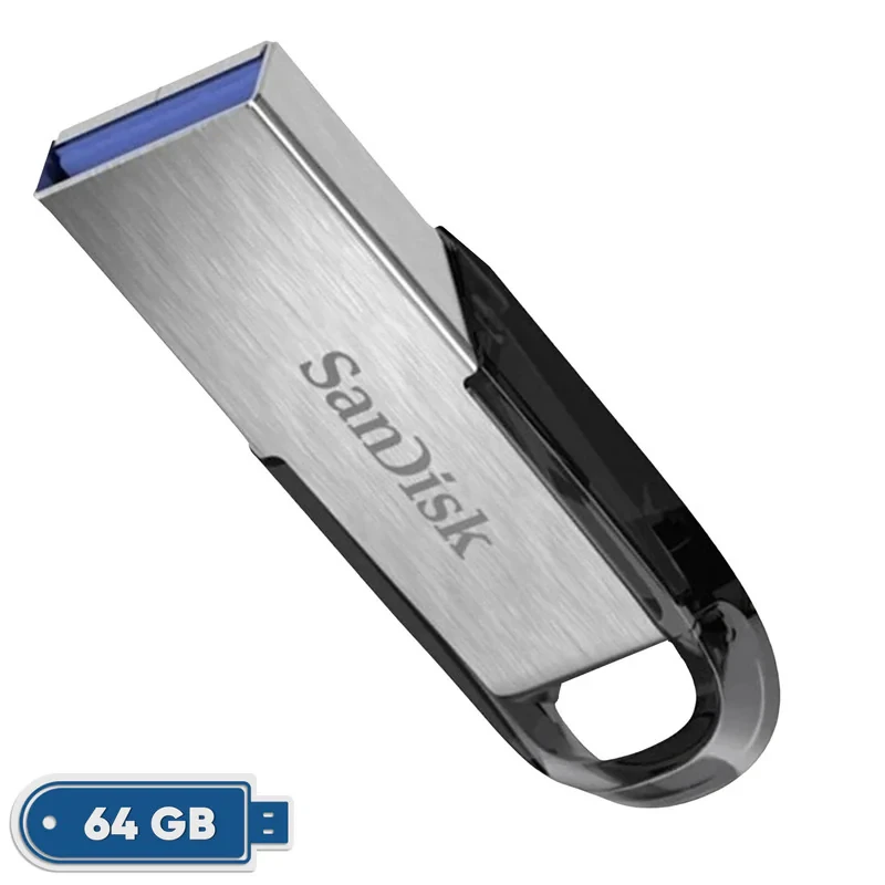 فلش مموری سن دیسک Ultra Flair CZ73 ظرفیت 64 گیگابایت با رابط USB 3.0 و بدنه فلزی مقاوم، سرعت انتقال 150 مگابایت بر ثانیه و سازگار با انواع سیستم‌عامل‌ها و دستگاه‌ها