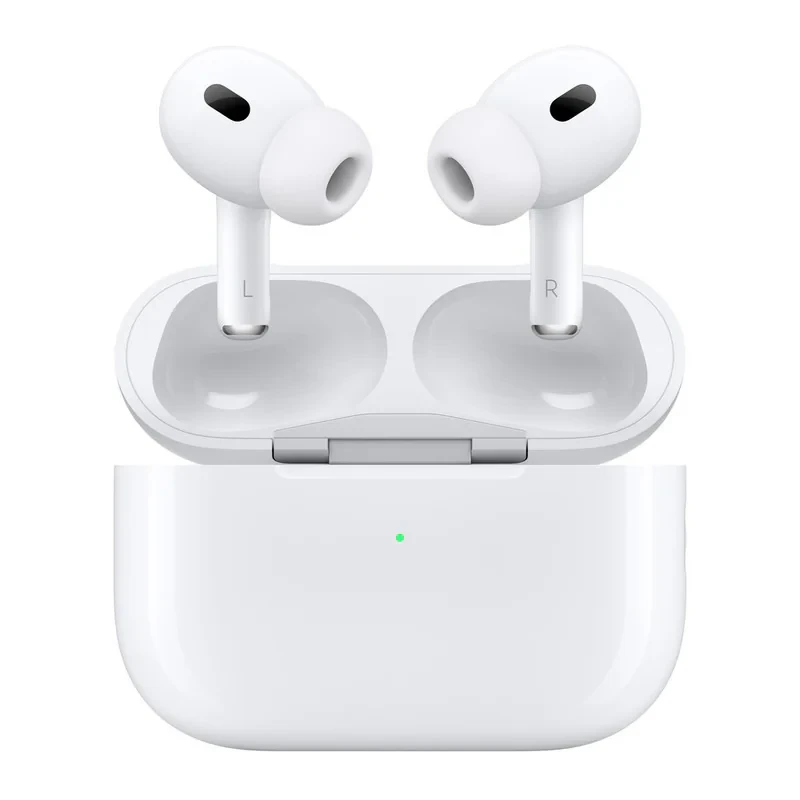 هدفون بلوتوثی اپل مدل AirPods Pro 2nd Generation با نویز کنسلینگ فعال (ANC)، نویز کنسلینگ میکروفون (ENC)، درگاه شارژ USB Type-C، با قابلیت شارژ بی‌سیم، دارای میکروفون دوگانه از نوع Beamforming، مقاومت در برابر رطوبت و عرق