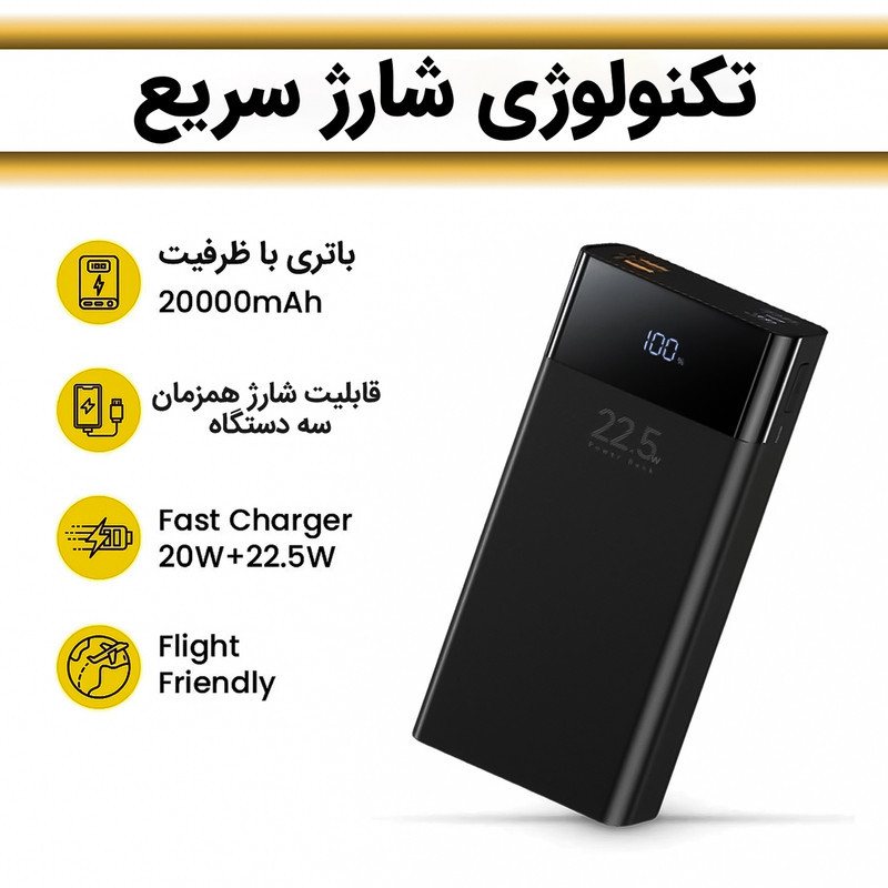 پاوربانک 22.5 وات ریمکس مدل RPP-672 ظرفیت 20000 میلی آمپر ساعت