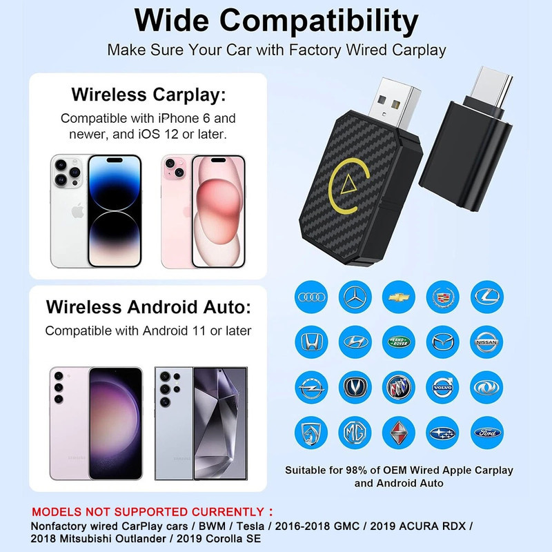کارپلی و اندروید اتو مدل Wireless CarPlayAndroid Auto Q1M به همراه مبدل USB به USB-C