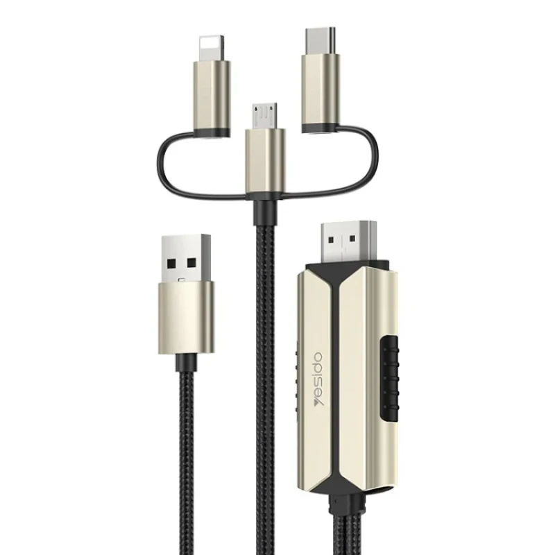 کابل تبدیل HDMI به لایتنینگ  microUSB USB-C یسیدو مدل HM14 طول 2 متر