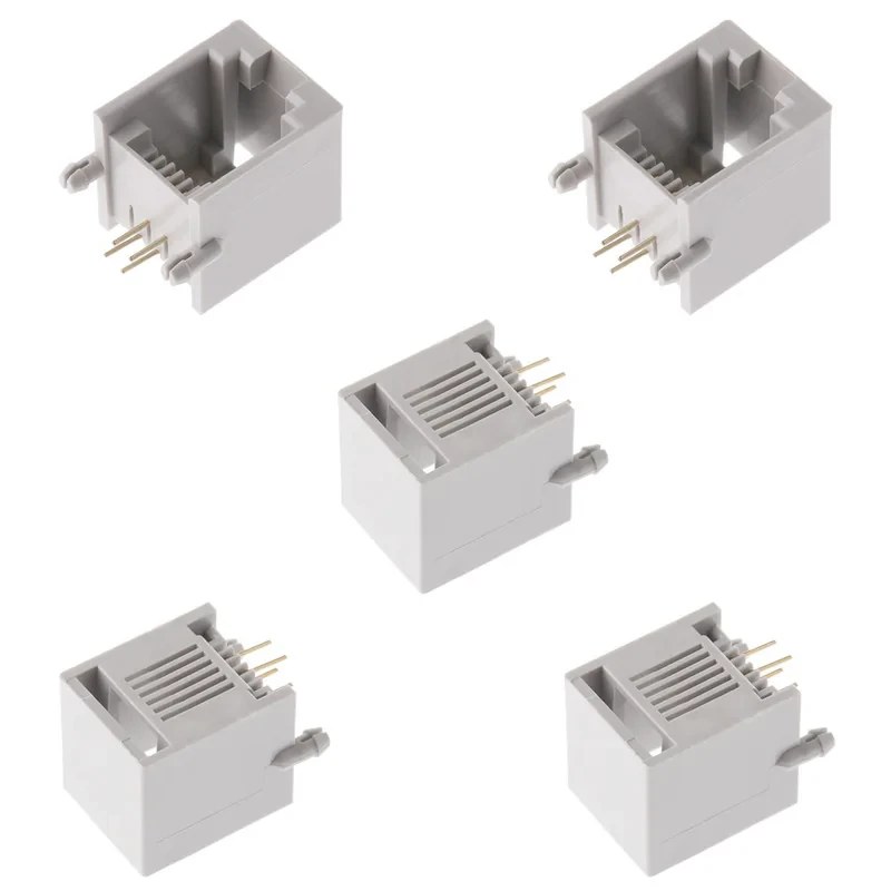 کانکتور 1 به 2 مادگی تلفن مدل 6P4C-RJ11-Right.Angle بسته 5 عددی