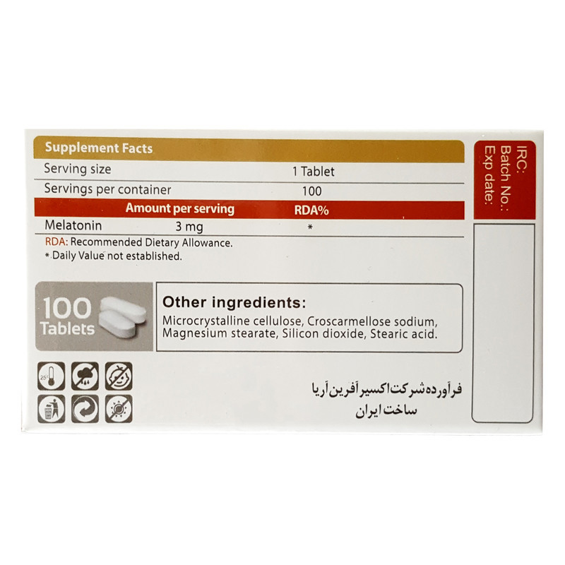 قرص ملاتونین اکسیر آفرین آریا-3 میلی گرم بسته 100 عددی