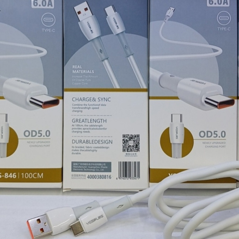 کابل تبدیل USB به USB-C یس پلاس مدل FAST CHARGE 6A طول 1 متر